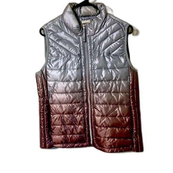 Gap Silver Mauve Ombre Puffer Vest Fullzip pockets Women's Med Quilted Primaloft - Picture 1 of 5